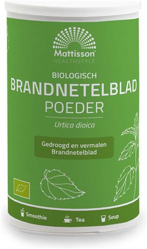 Mattisson - Biologisch Brandnetelblad Poeder - Gedroogd en Vermalen Brandnetel - Rijk aan Ijzer, Eiwitten en Vezels - Immuunsysteem, Energieniveau, Geheugen en Concentratie - Vegan - 200 Gram